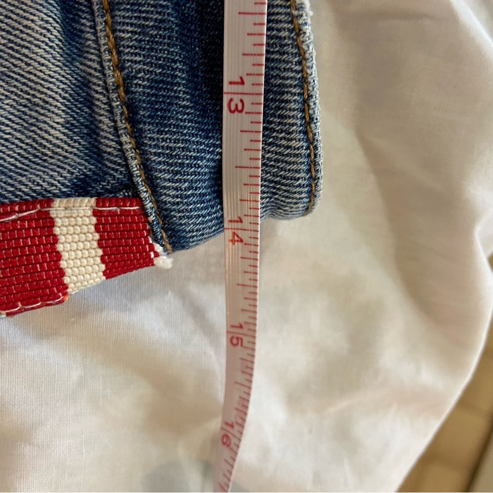 Tinseltown Blue Denim Jean Shorts with Rainbow Side Trim - Picture 7 of 11